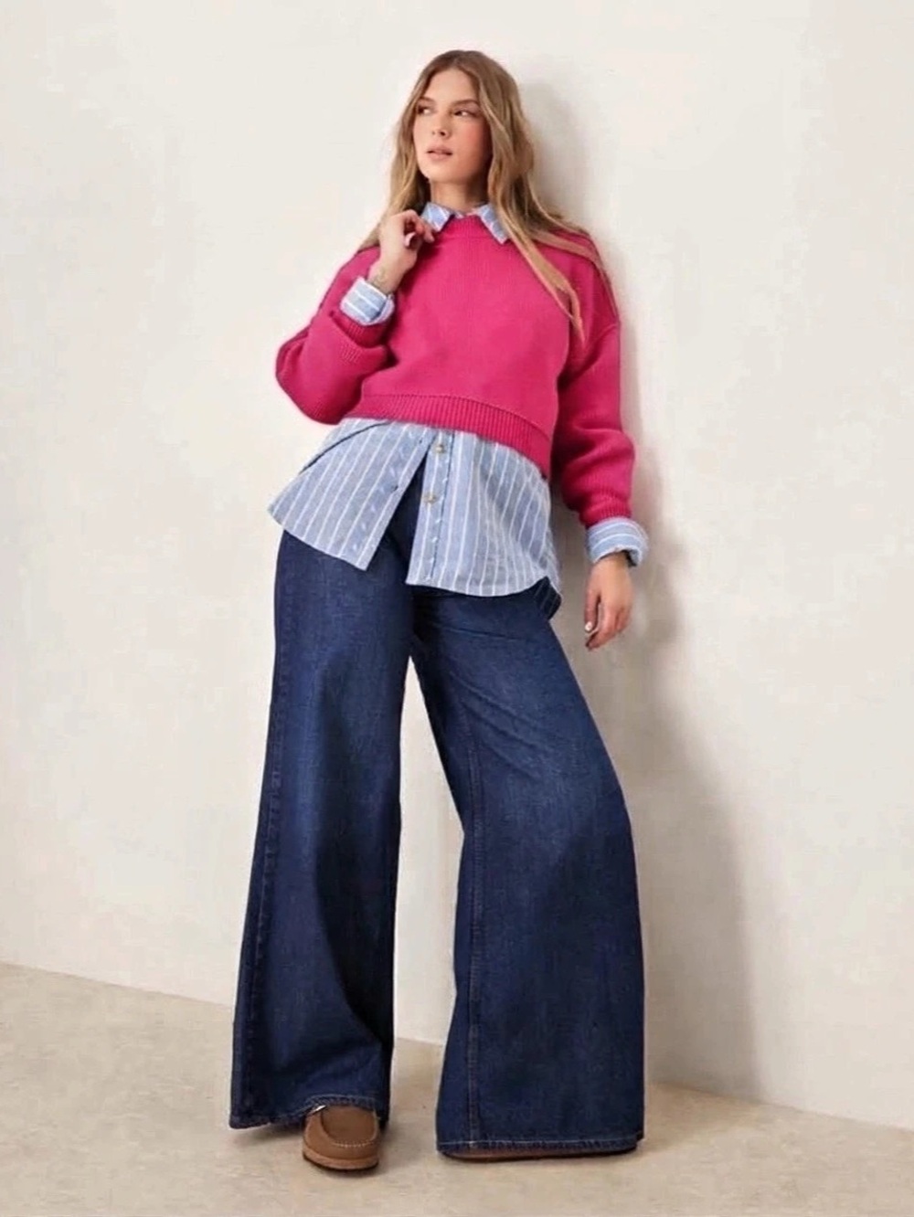FREE PEOPLE Easy Street Crop Pullover Hot Flamingo Pink Sweater MEDIUM